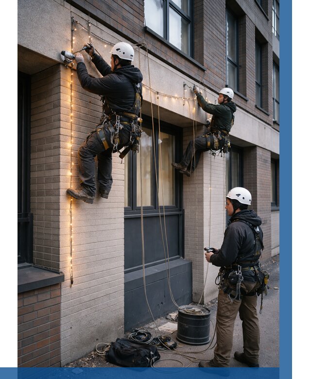 Монтаж гирлянд на фасаде в Краснокамске от 3548 р. | ВЫСОТНИК-Кнм