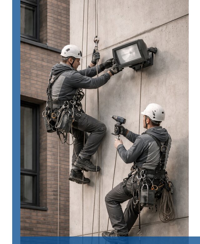 Профессиональный монтаж фасадных прожекторов в Краснокамске под ключ