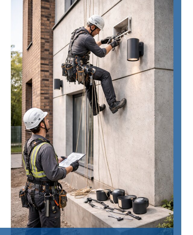 Монтаж фасадного освещения в Краснокамске от 2534 р. | ВЫСОТНИК-Кнм