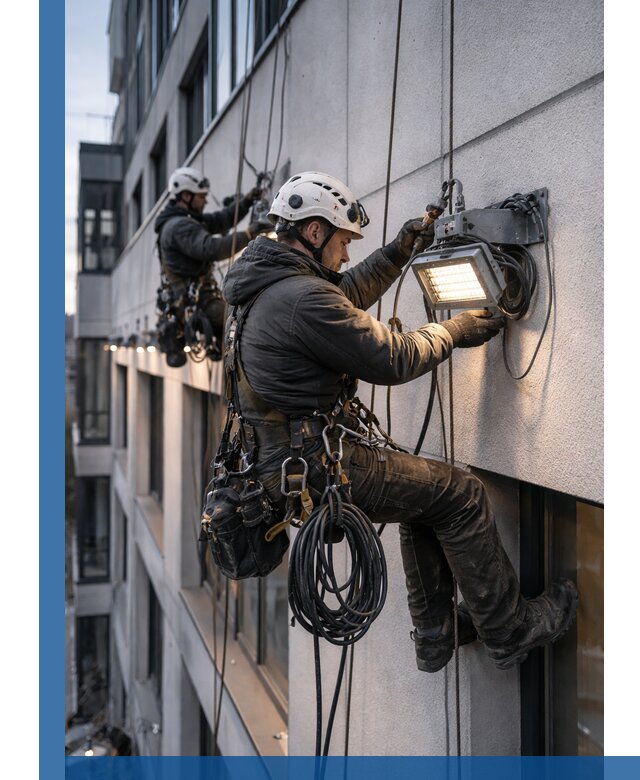 Монтаж фасадного освещения в Краснокамске установка и подключение