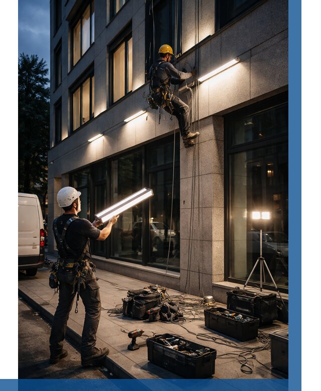 Монтаж архитектурной подсветки здания в Краснокамске от 2534 р.|ВЫСОТНИК-Кнм