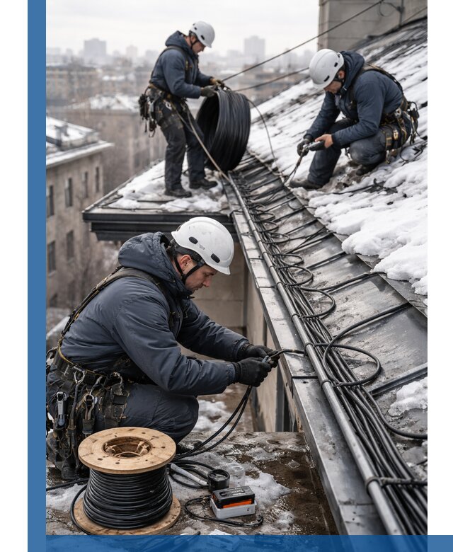 Монтаж греющего кабеля на кровле в Краснокамске под ключ