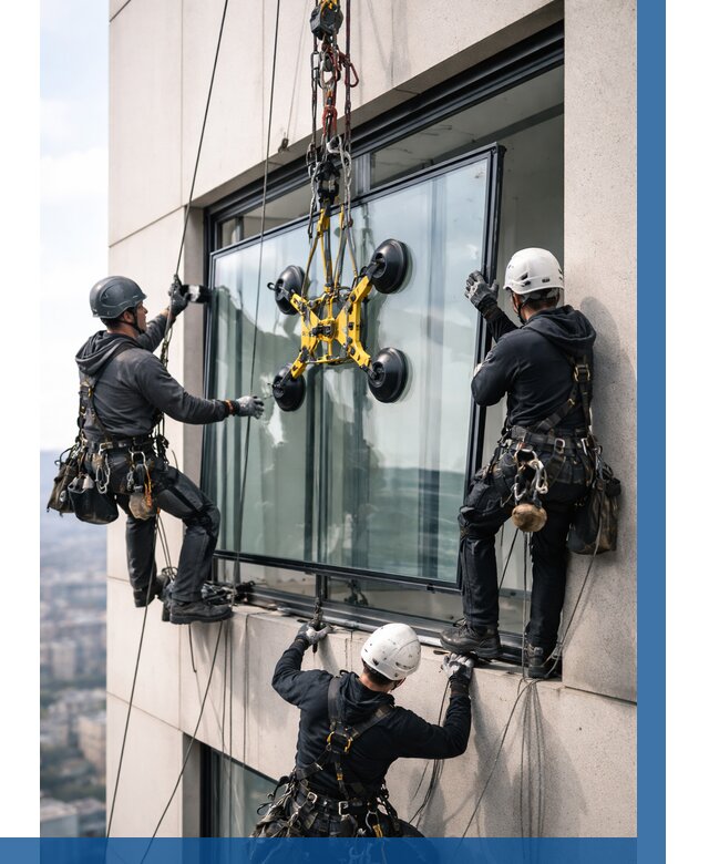 Монтаж стеклопакетов на высоте в Краснокамске от 3244 р. | ВЫСОТНИК-Кнм