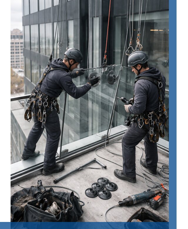 Монтаж стеклянных ограждений в Краснокамске от 2534 р. | ВЫСОТНИК-Кнм