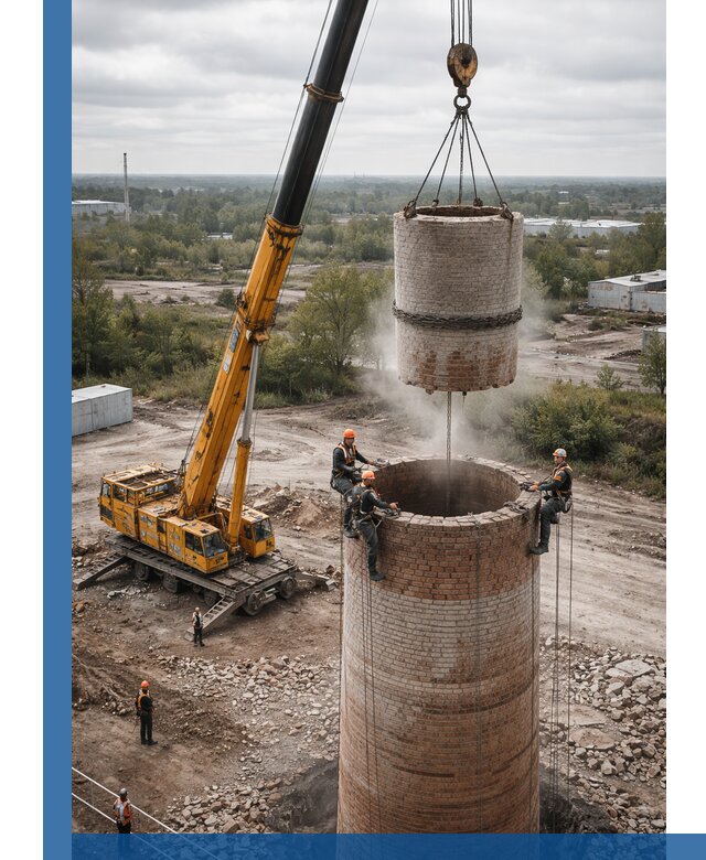 Демонтаж дымовой трубы в Краснокамске с гарантиями безопасности