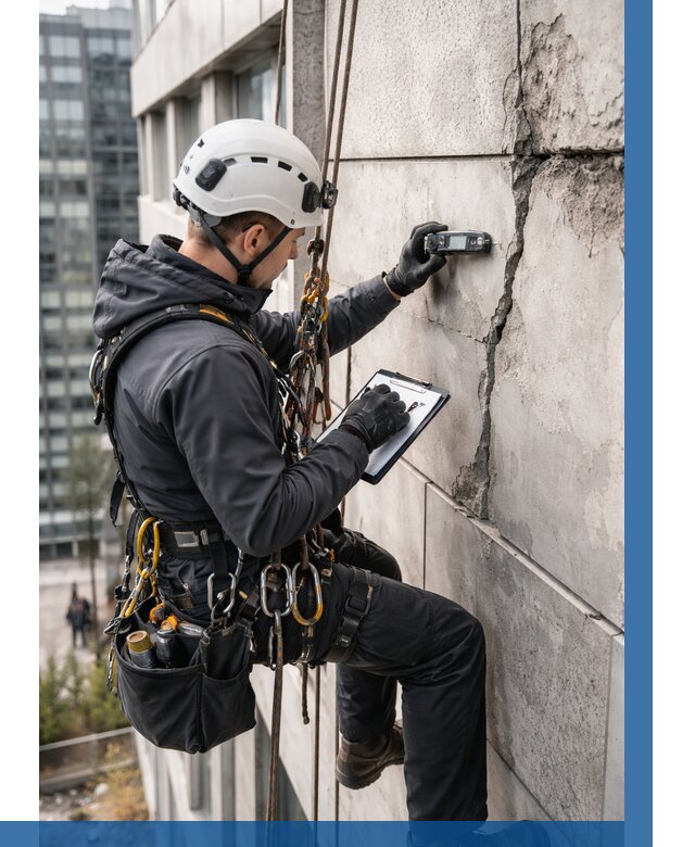 Обследование фасада альпинистами в Краснокамске от 122 р. | ВЫСОТНИК-Кнм