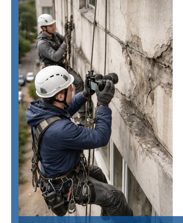 Фотофиксация дефектов фасада с высотной съемкой в Краснокамске
