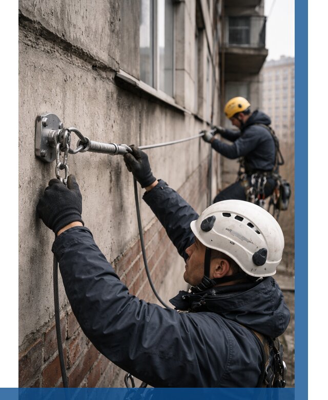 Монтаж анкерных линий в Краснокамске от 3041 р. | ВЫСОТНИК-Кнм