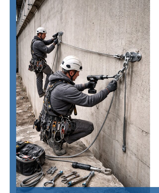 Монтаж анкерных линий высотной безопасности в Краснокамске