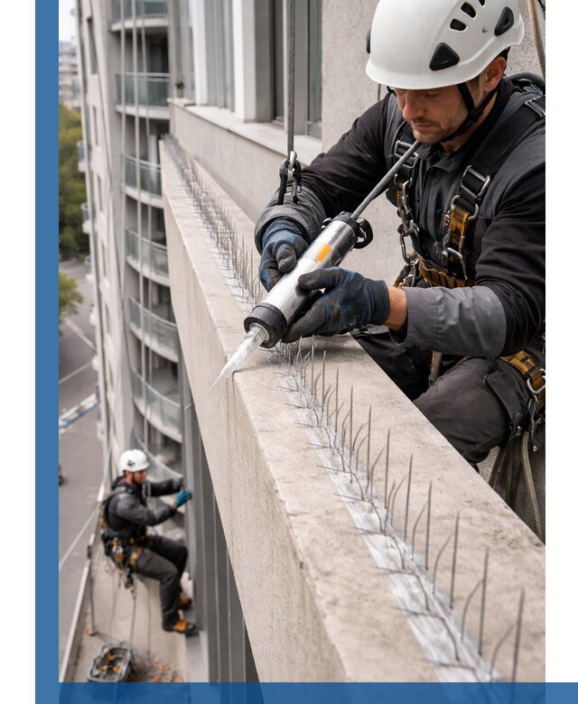 Установка шипов от птиц на фасадах и кровлях в Краснокамске